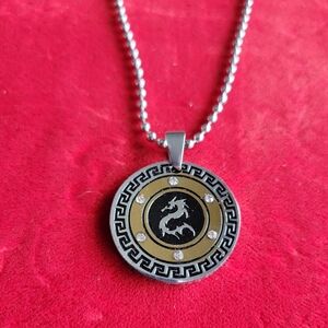 Silver and Gold Dragon Pendant Necklace Stainless